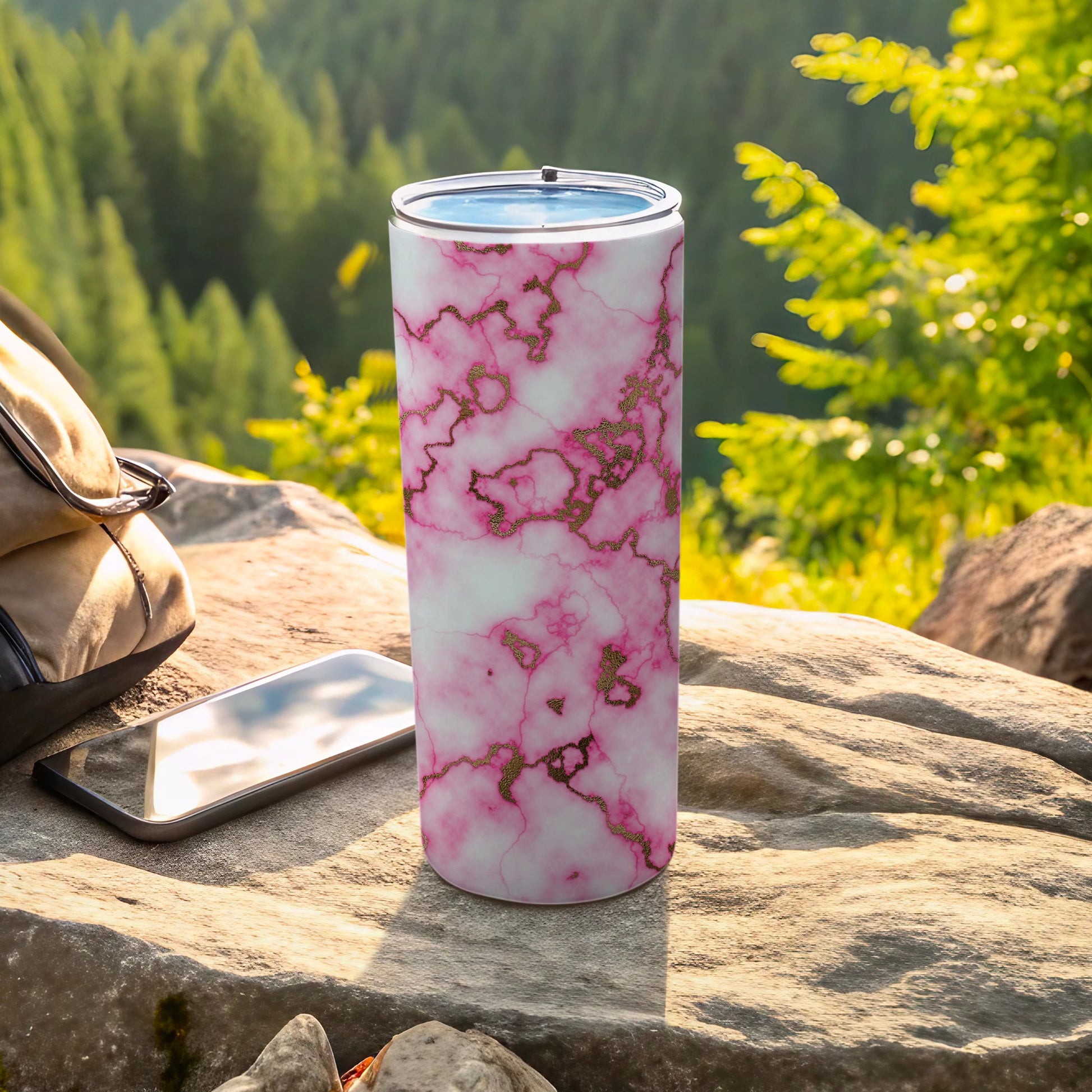 Pink White Marble Gold Veins Tumbler product type