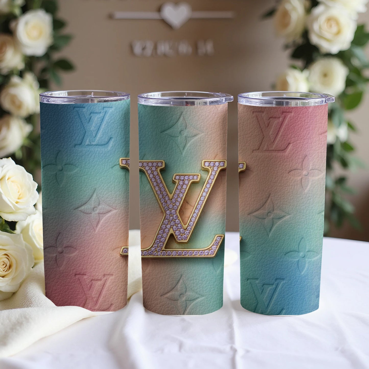 Gradient and Monogrammed Tumbler with Embossed Design