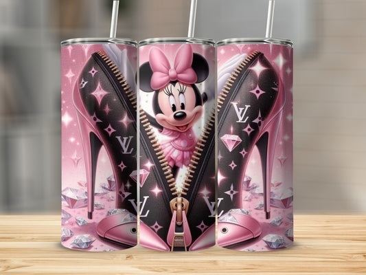 Pink Minnie Mouse Stiletto and Diamonds Design Tumbler
