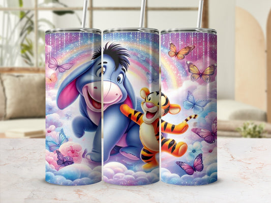 Cute Cartoon Character Tumbler with Colorful Butterflies