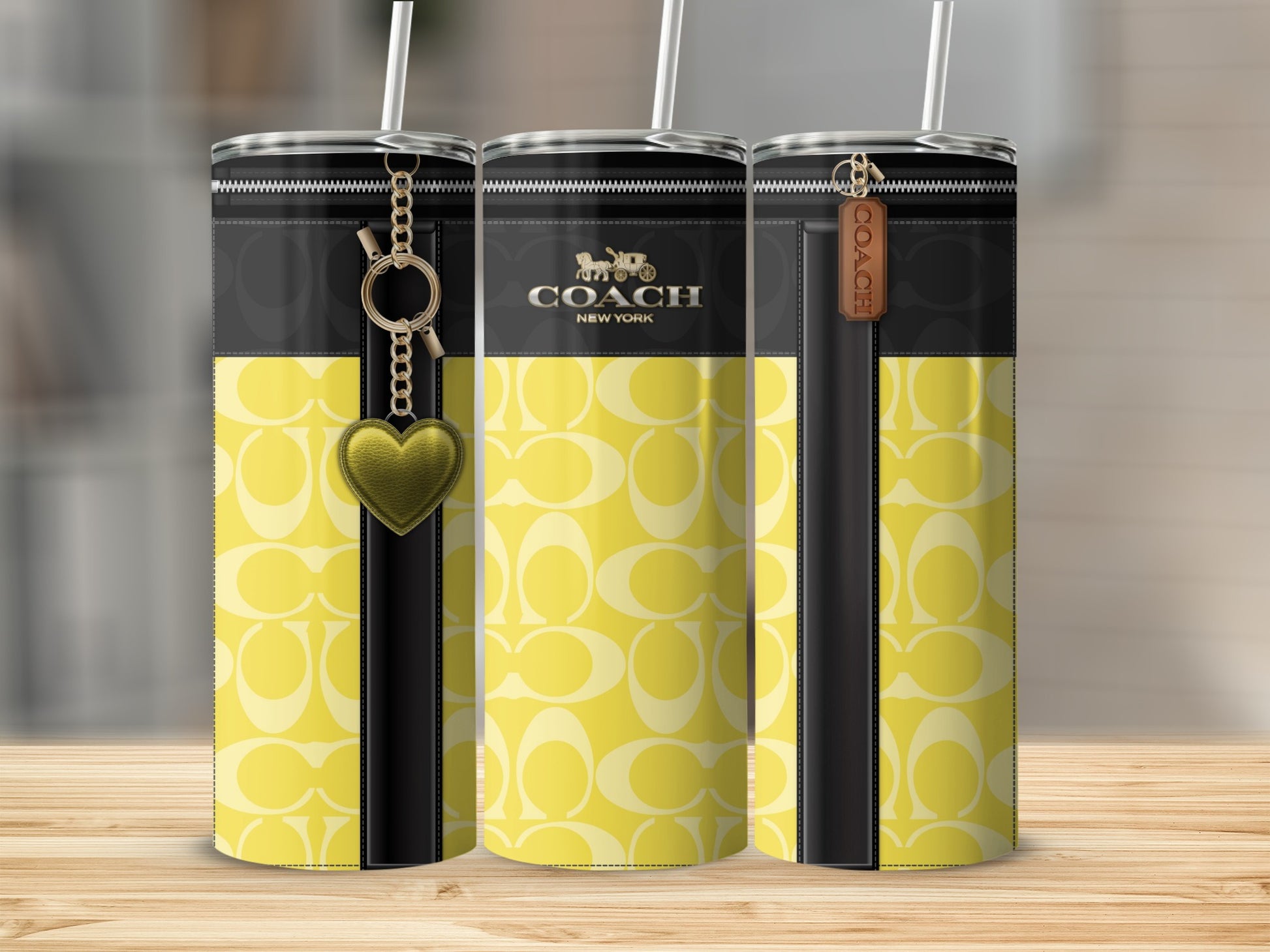 Stylish Coach New York Yellow Patterned Tumblers Set