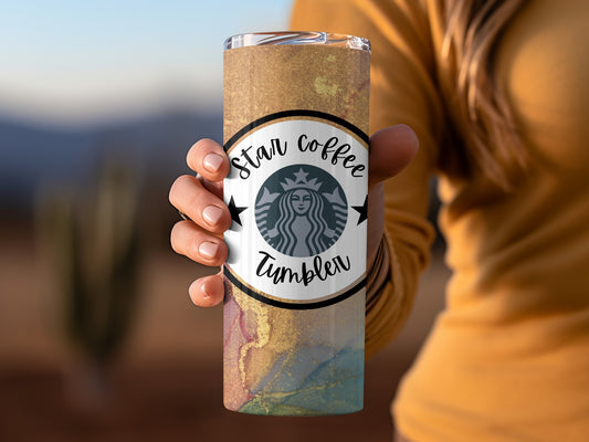 Star Coffee Tumbler with Colorful Background Design