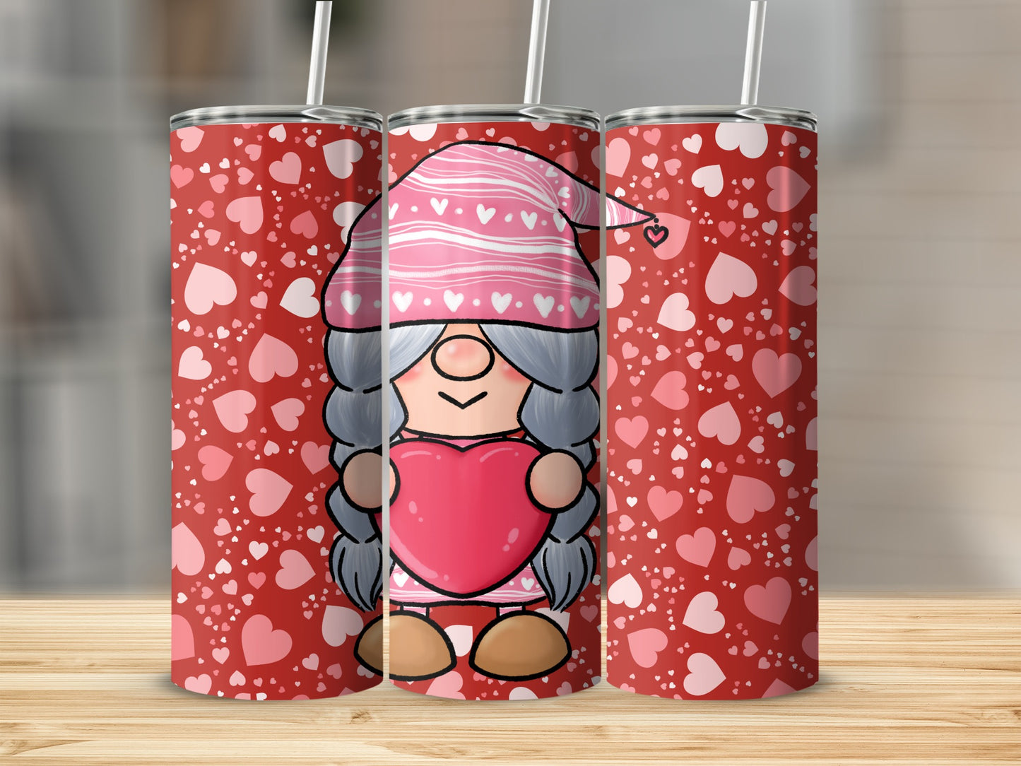 Cute Gnome Heart Pattern Tumbler for Valentine's Day