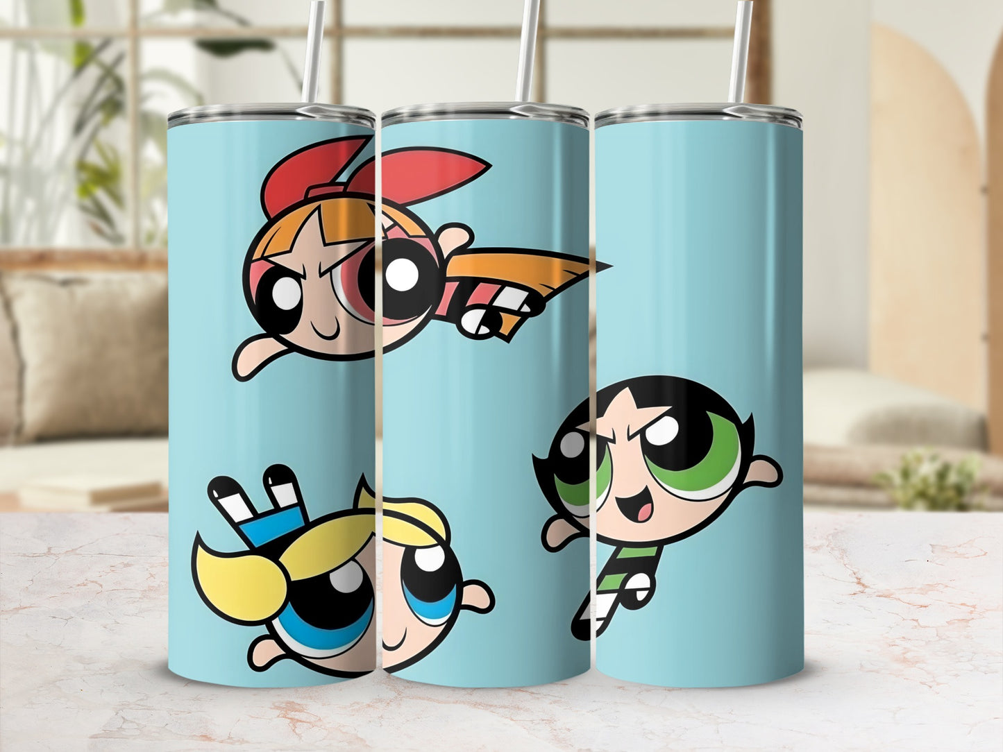 Cartoon Flying Trio Design Insulated Tumbler Cup