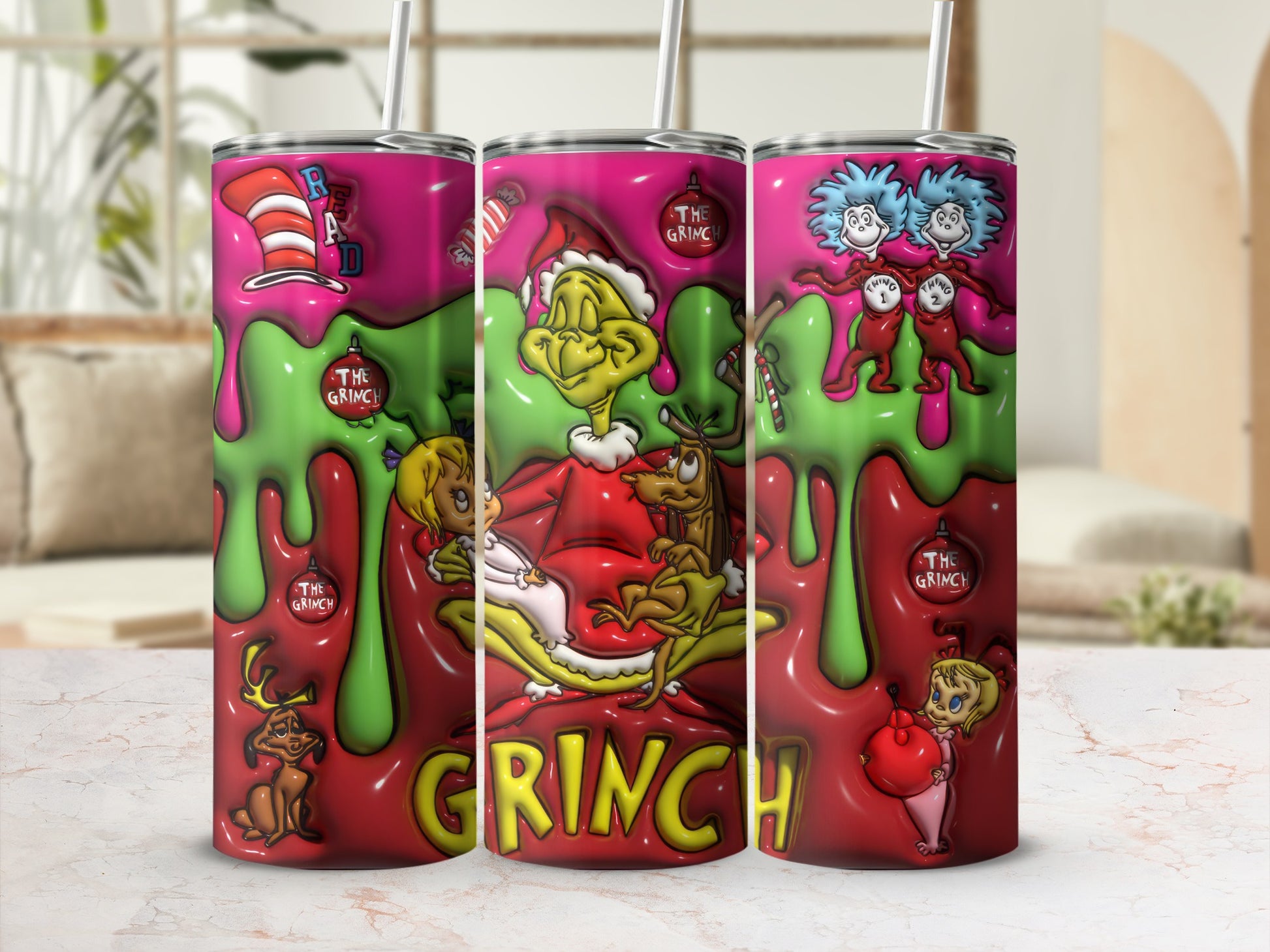 Colorful Grinch Character Design Insulated Drink Tumblers