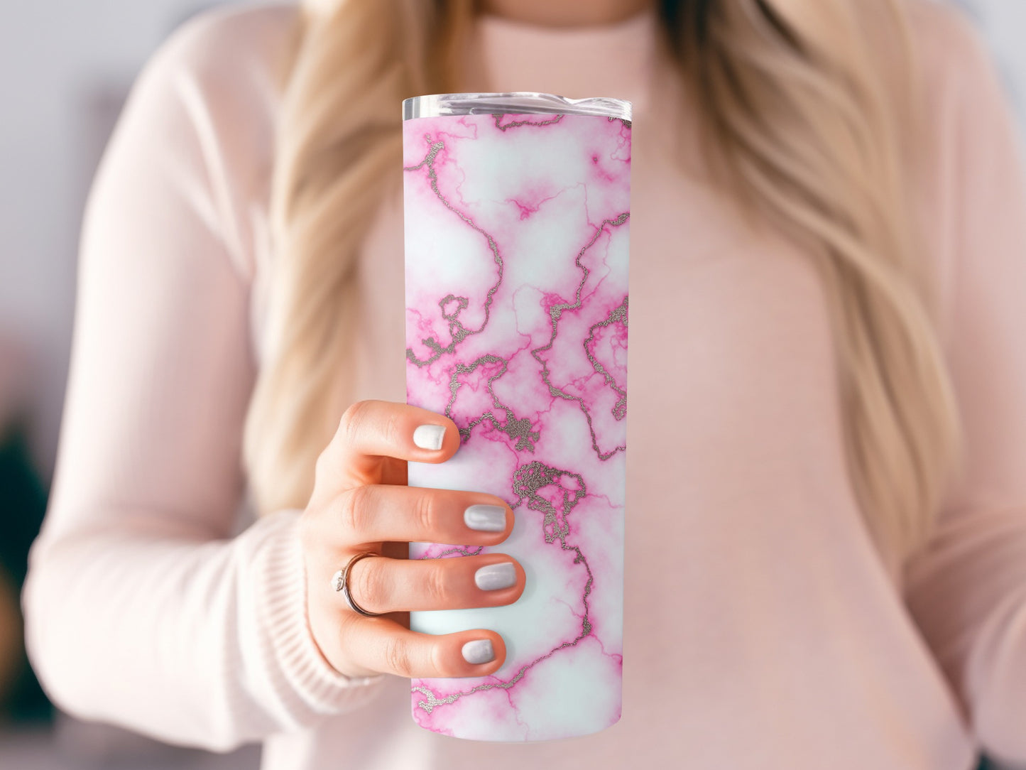 Pink and White Marble Swirl Design Artistic Pattern Tumblers