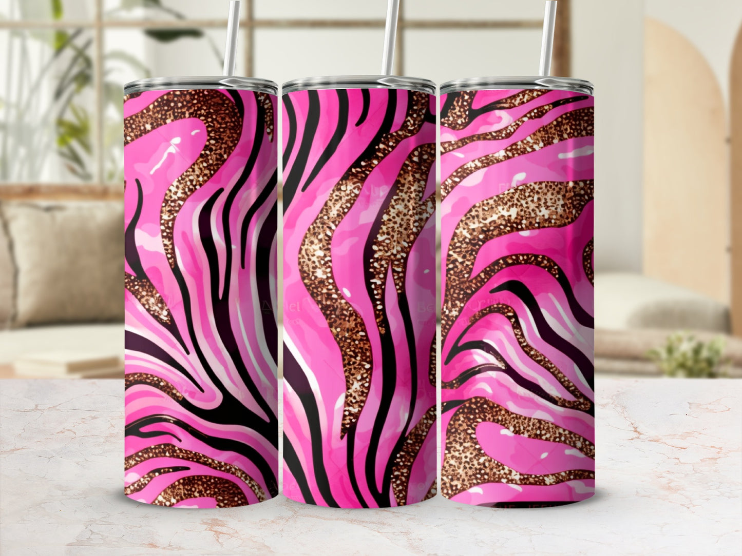 Vibrant Pink Black Gold Glitter Zebra Print Tumbler product type