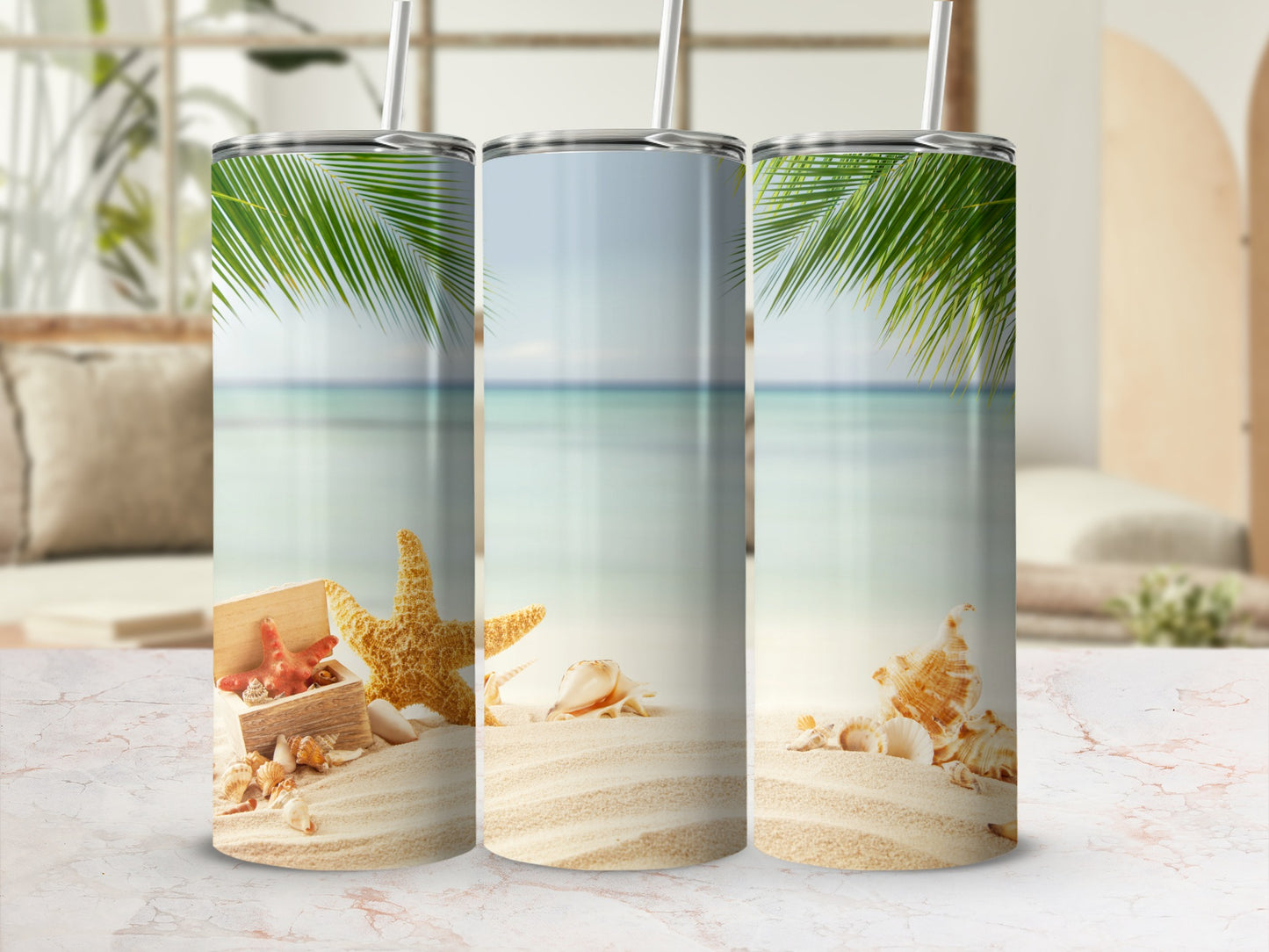 Tropical Beach Scene Stainless Steel Tumbler