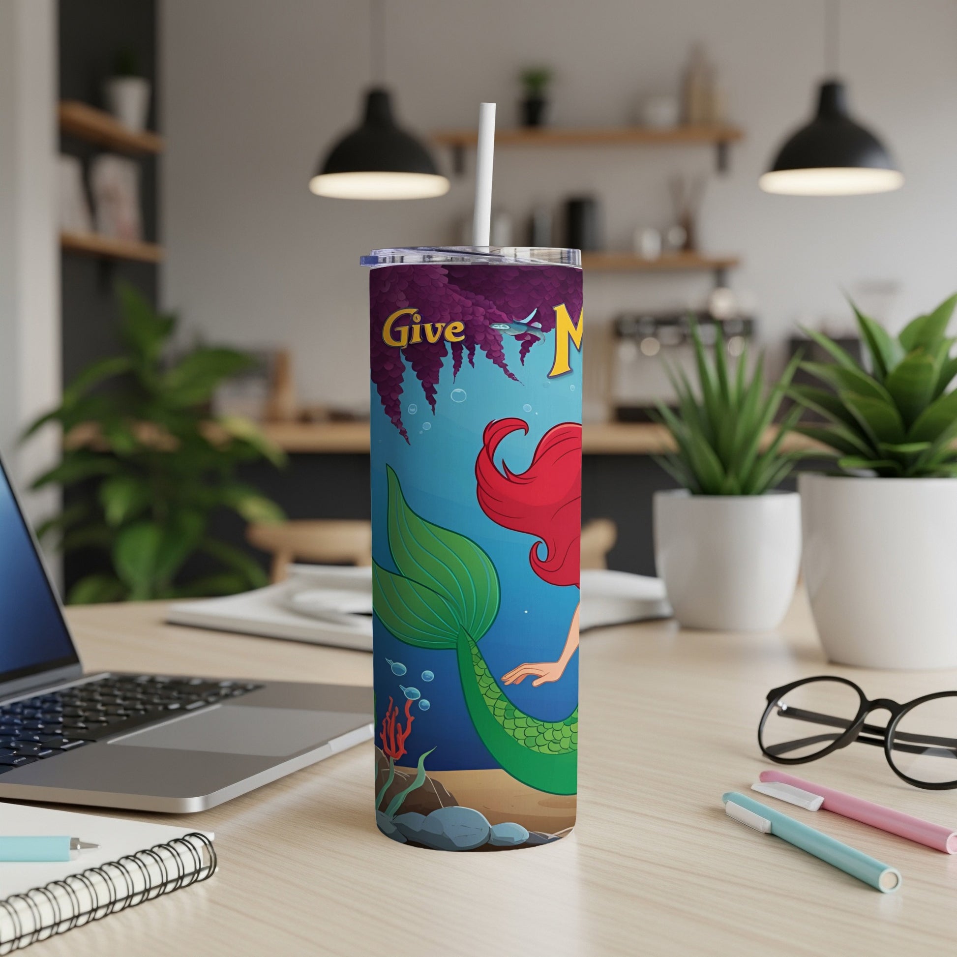 The Little Mermaid's Ariel on a purple background with "Give Me" text.