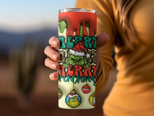 Merry Grinchmas Tumbler with Festive Holiday Design