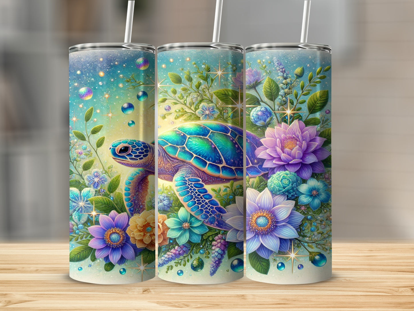 Beautiful Sea Turtle and Flowers Tumbler Design