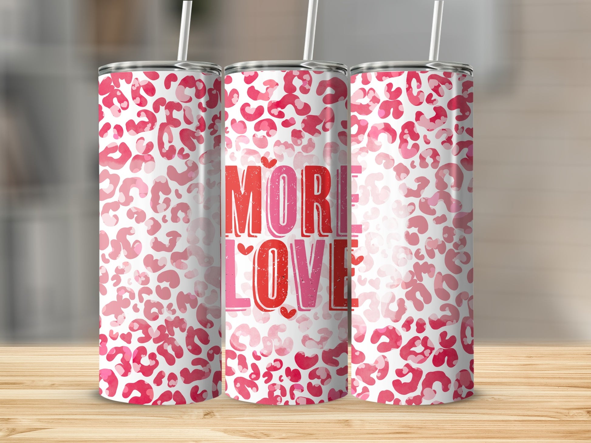 More Love Pink Leopard Print Tumbler 20oz