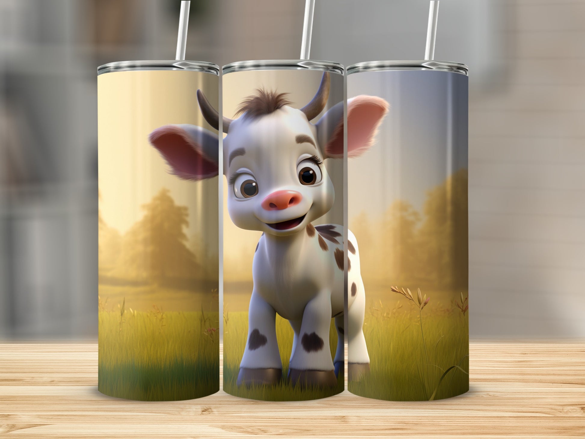 Cute Cartoon Cow Design Tumbler Perfect for Kids