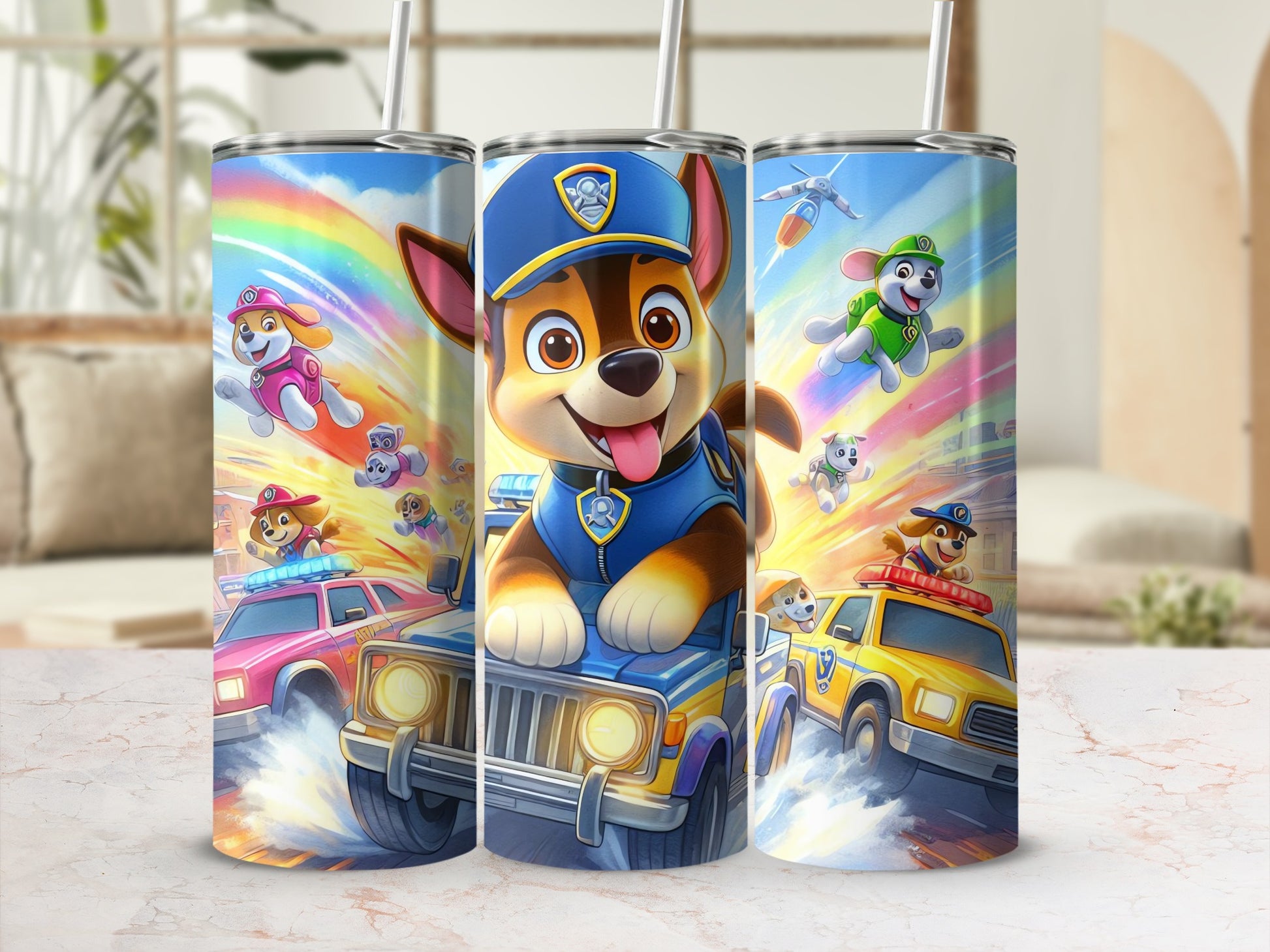 Colorful Rainbow Dog Characters Design Tumbler Product