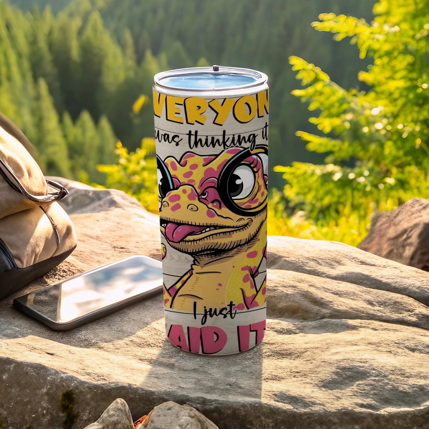 Funny Cartoon Lizard Design on Drink Tumbler Flask