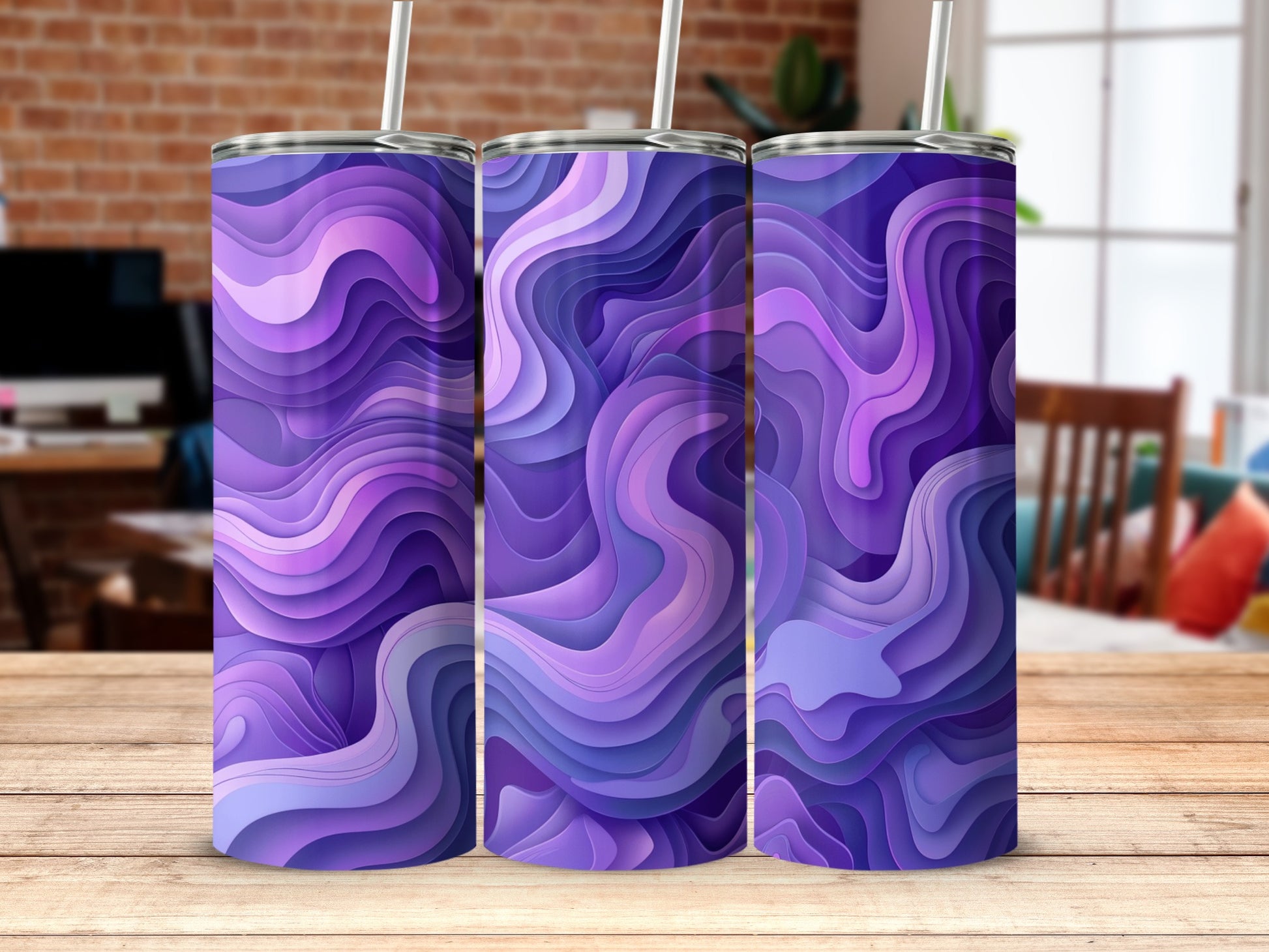 Purple Wave Pattern Tumbler Set for Daily Use