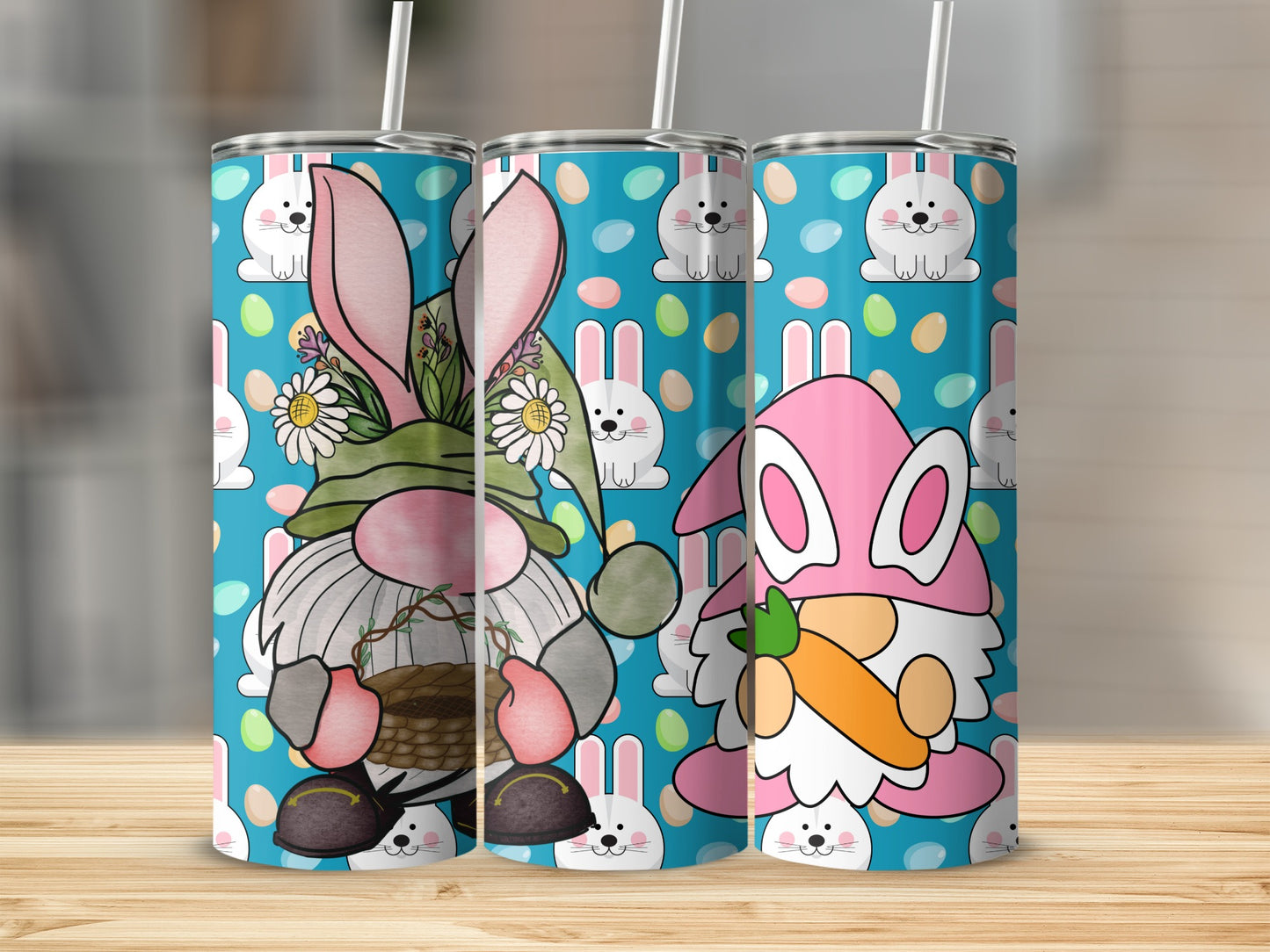 Cute Easter Bunny Gnomes Patterned Tumbler Cup