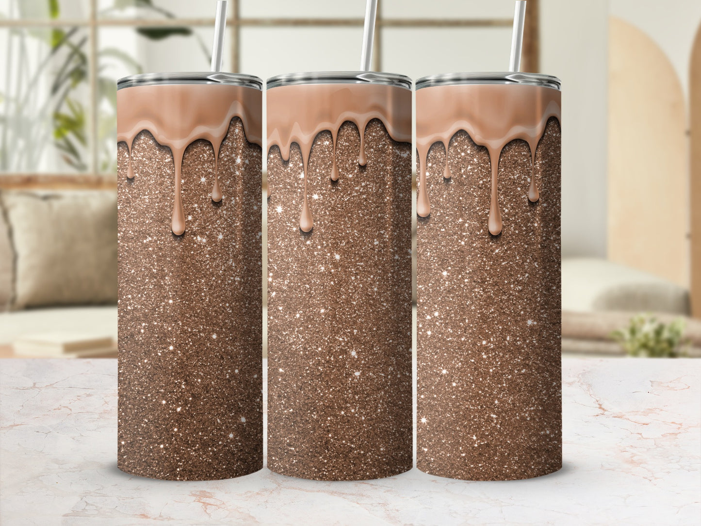 Sparkling Chocolate Glitter Drip Tumbler for Beverage
