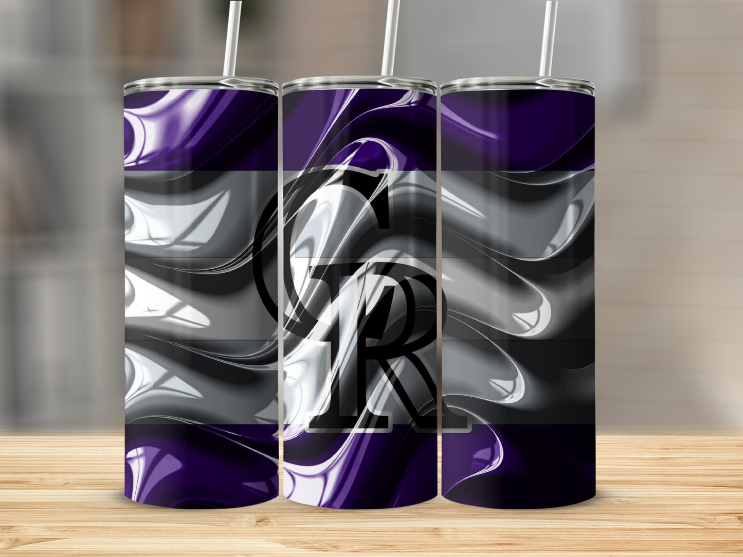 Elegant Purple Swirls With Stylish Black Logo Tumblers