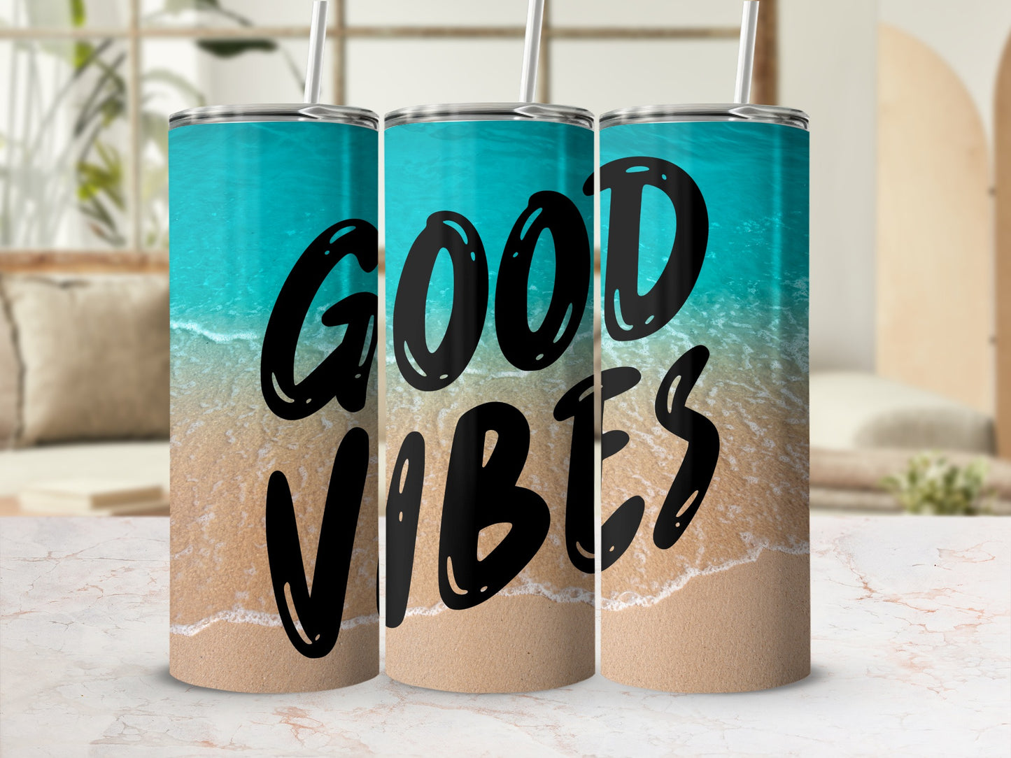 Good Vibes Beach Themed Tumbler Cup