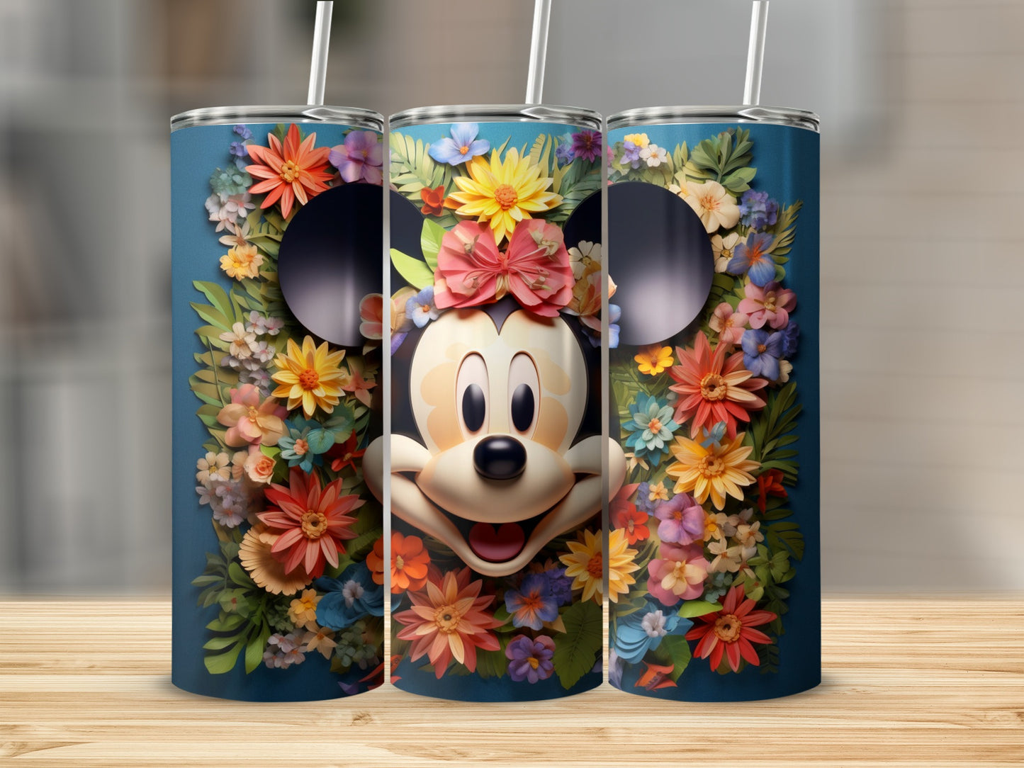 Floral Minnie Mouse Tumbler with Colorful Flowers