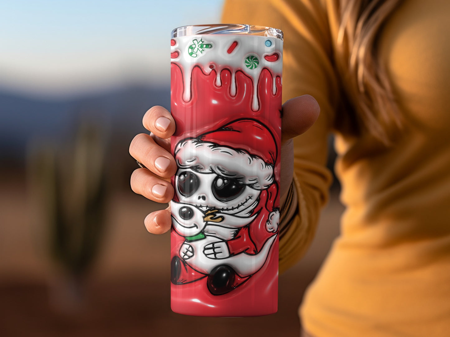 Festive Santa Skull Design Insulated Tumbler Travel Mug