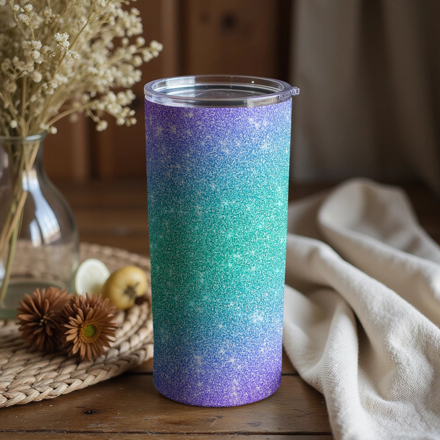 Glitter Gradient Blue and Purple Tumbler Cup