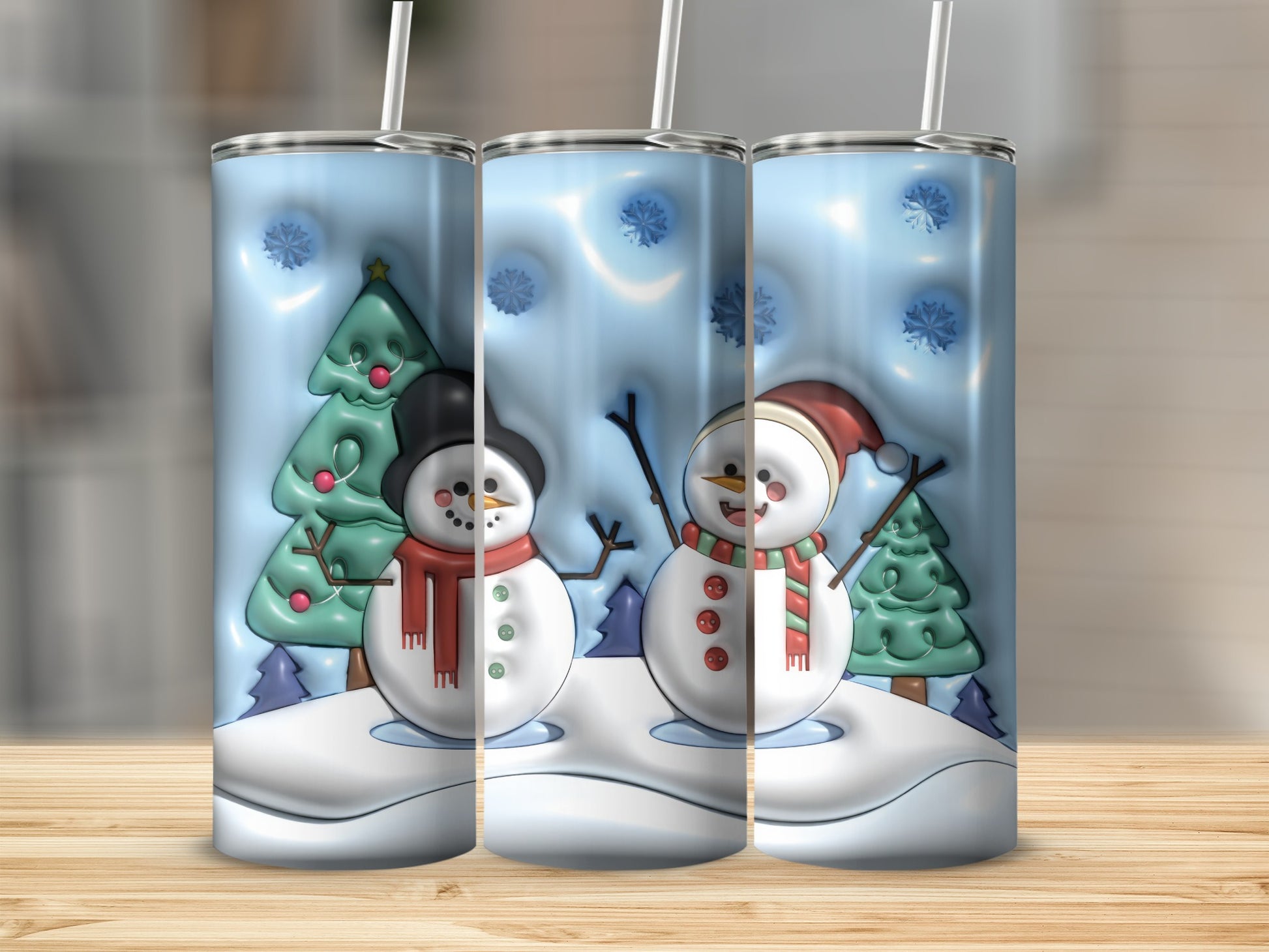 Cute Snowman and Christmas Tree Winter Scene tumbler