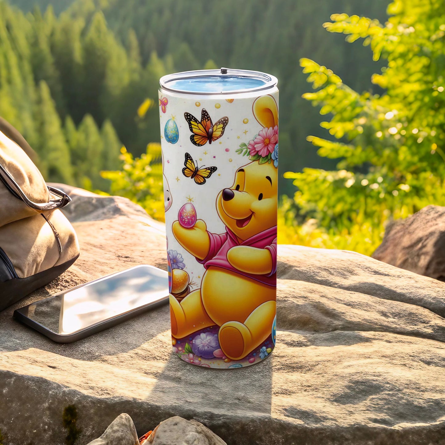 Pooh Bear Holding Easter Egg Butterfly Floral Tumbler product type