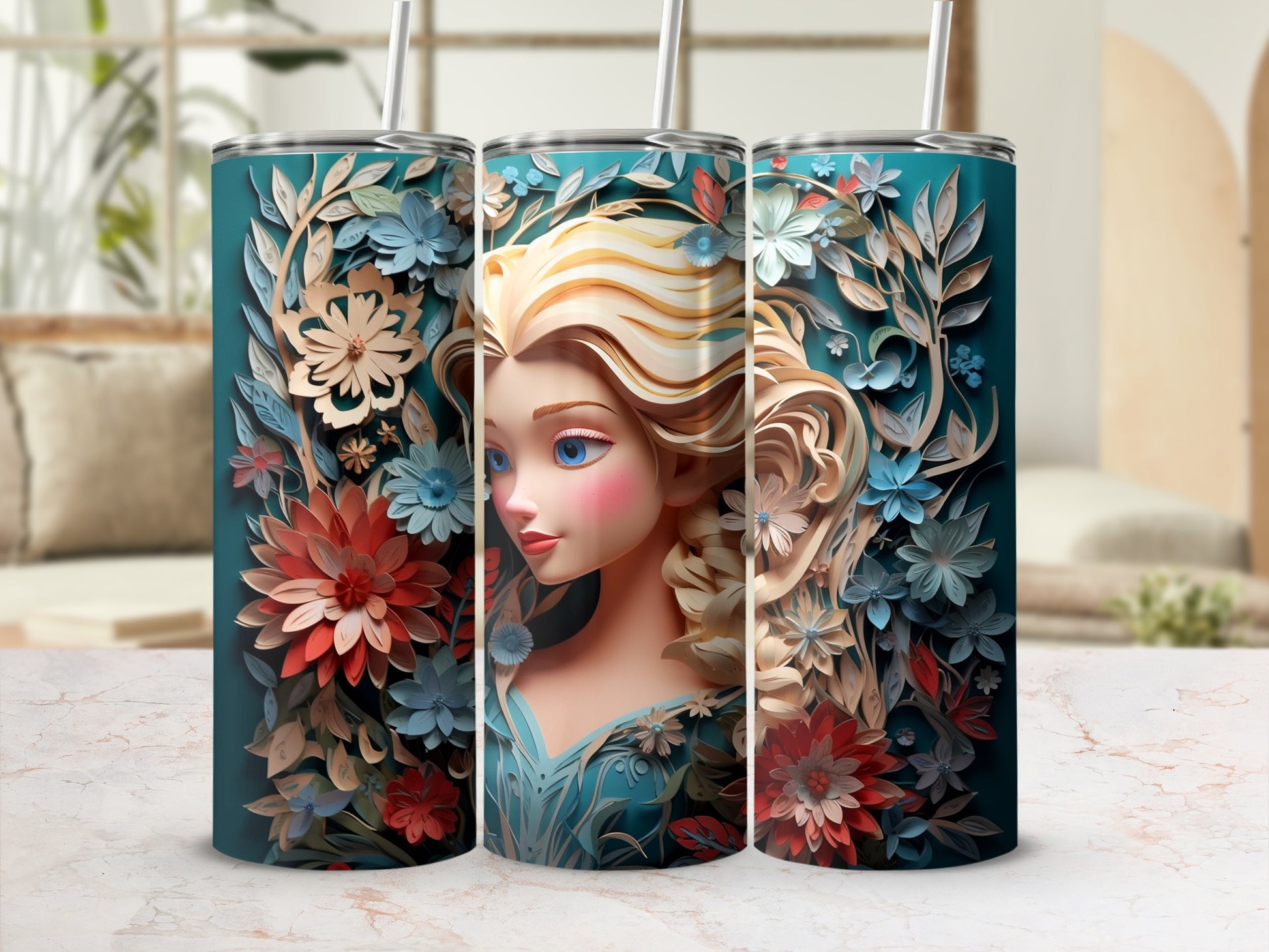 Floral Princess Artwork Customizable Tumbler Flask