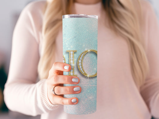 Sparkling Blue Glittery Rich Design Tumbler Cup