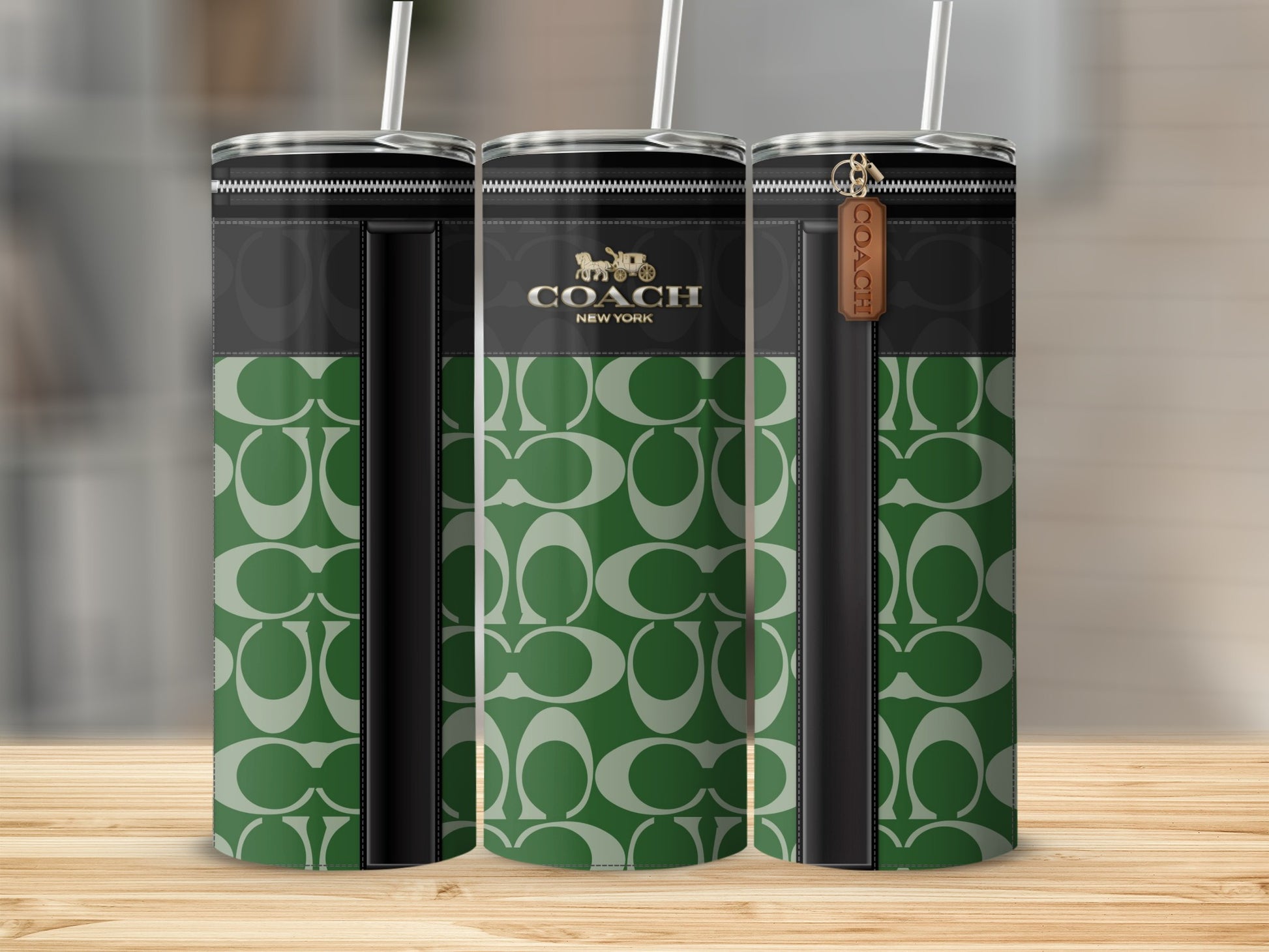 Stylish Coach New York Branded Green Pattern Drinkware