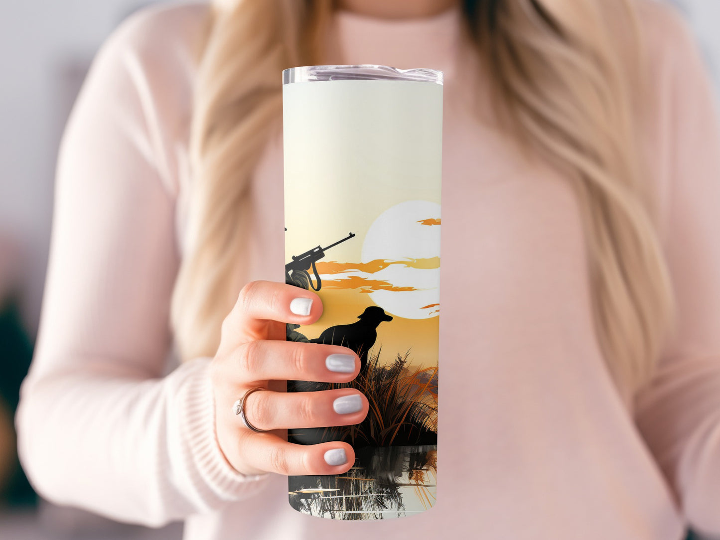 Hunter and Dog Landscape Design Tumbler Flask