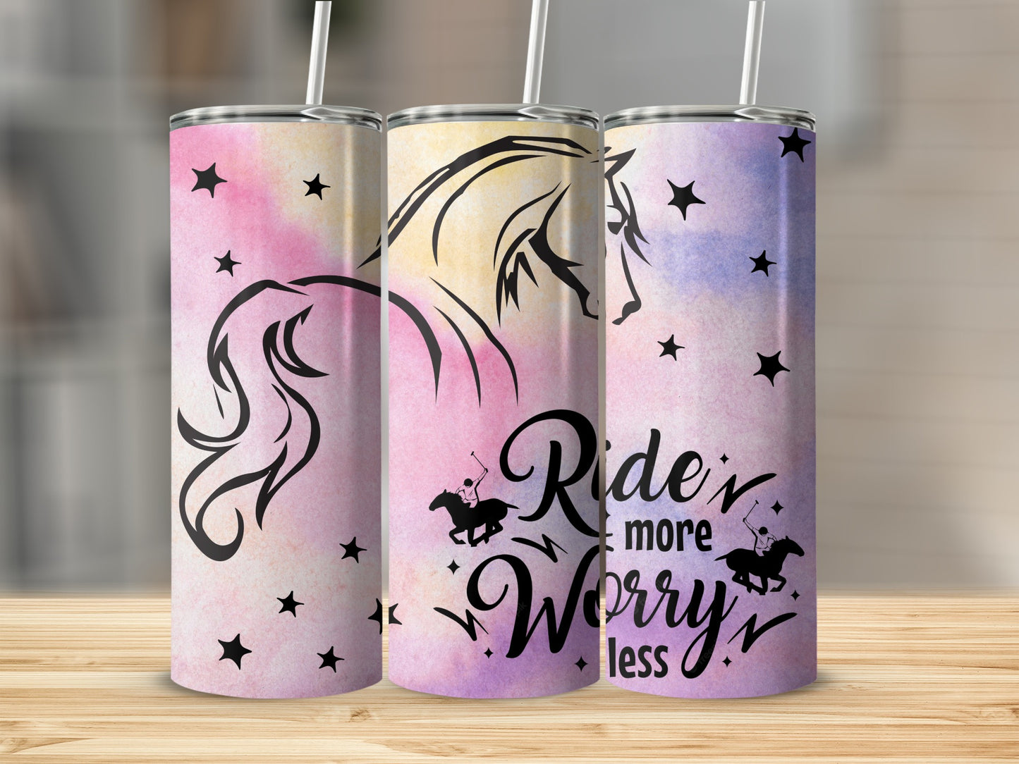 Ride More Worry Less Unicorn Themed Tumbler