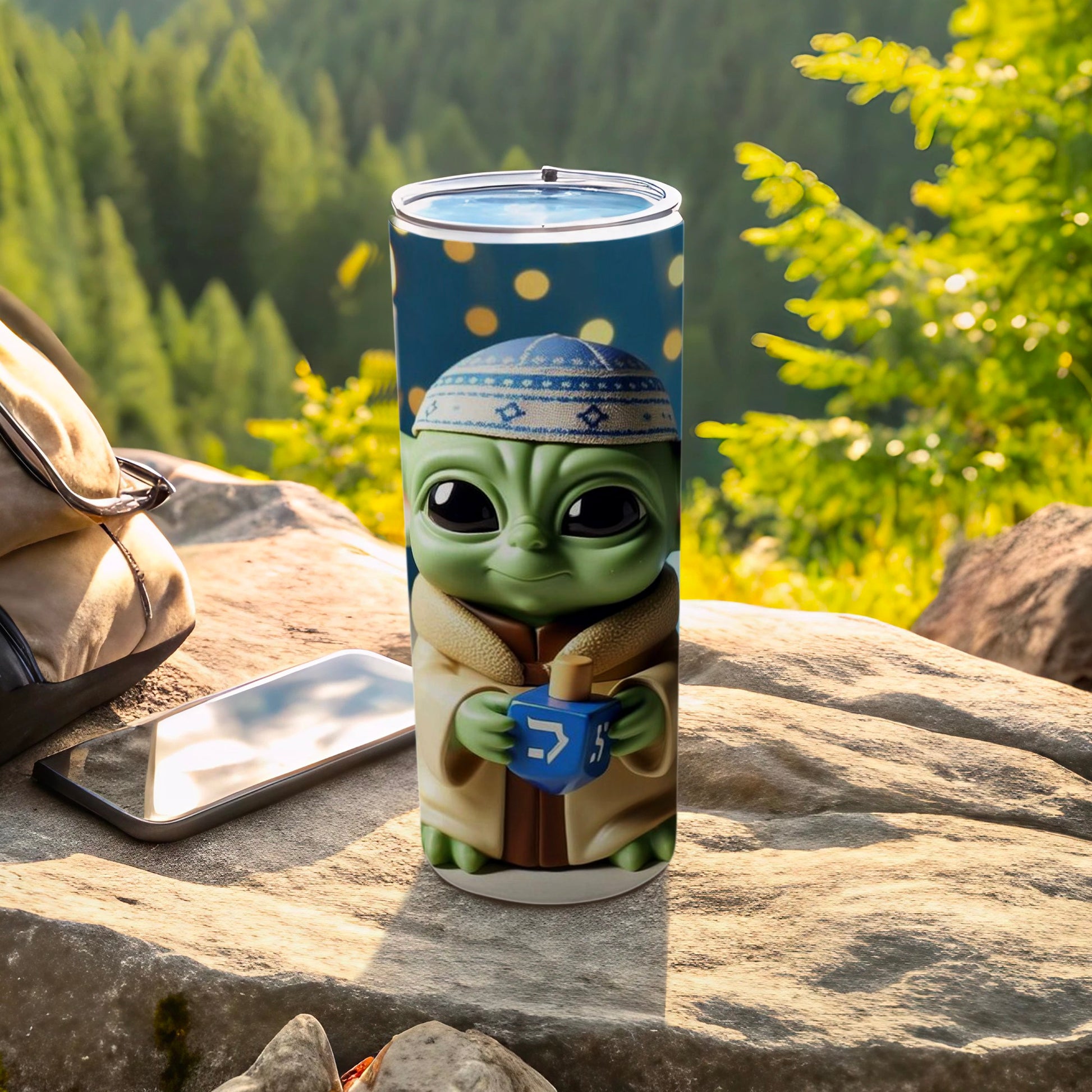 Cute Green Character with Blue Hat Tumbler Cup
