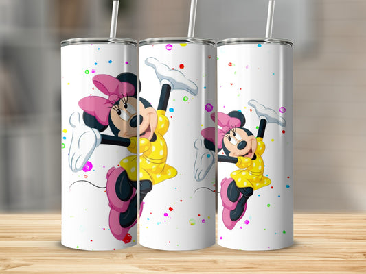 Cheerful Minnie Mouse Dancing Tumbler with Colorful Dots