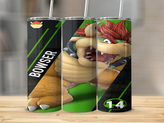 Bowser on a tumbler with "BOWSER" and "14" text.