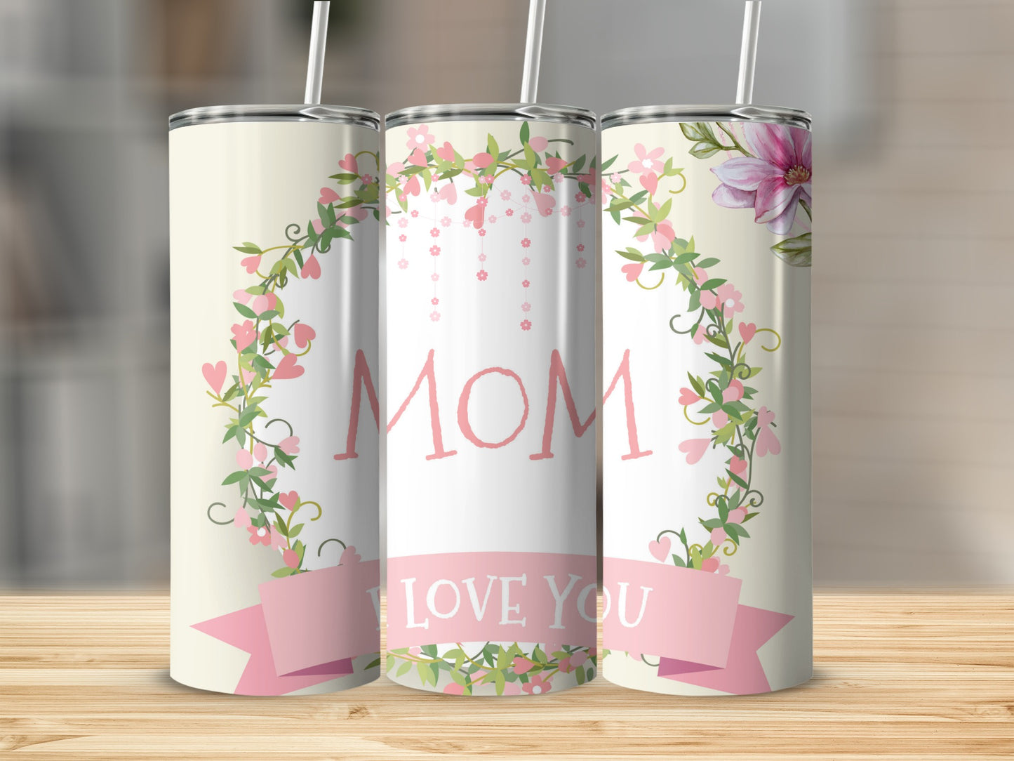 Floral Mom I Love You Skinny Tumbler Cup Gift Set