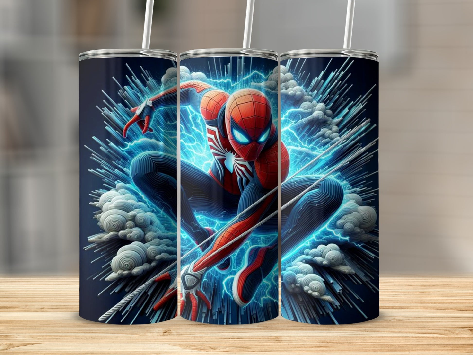 Spider Superhero Tumbler with Dynamic Lightning Design