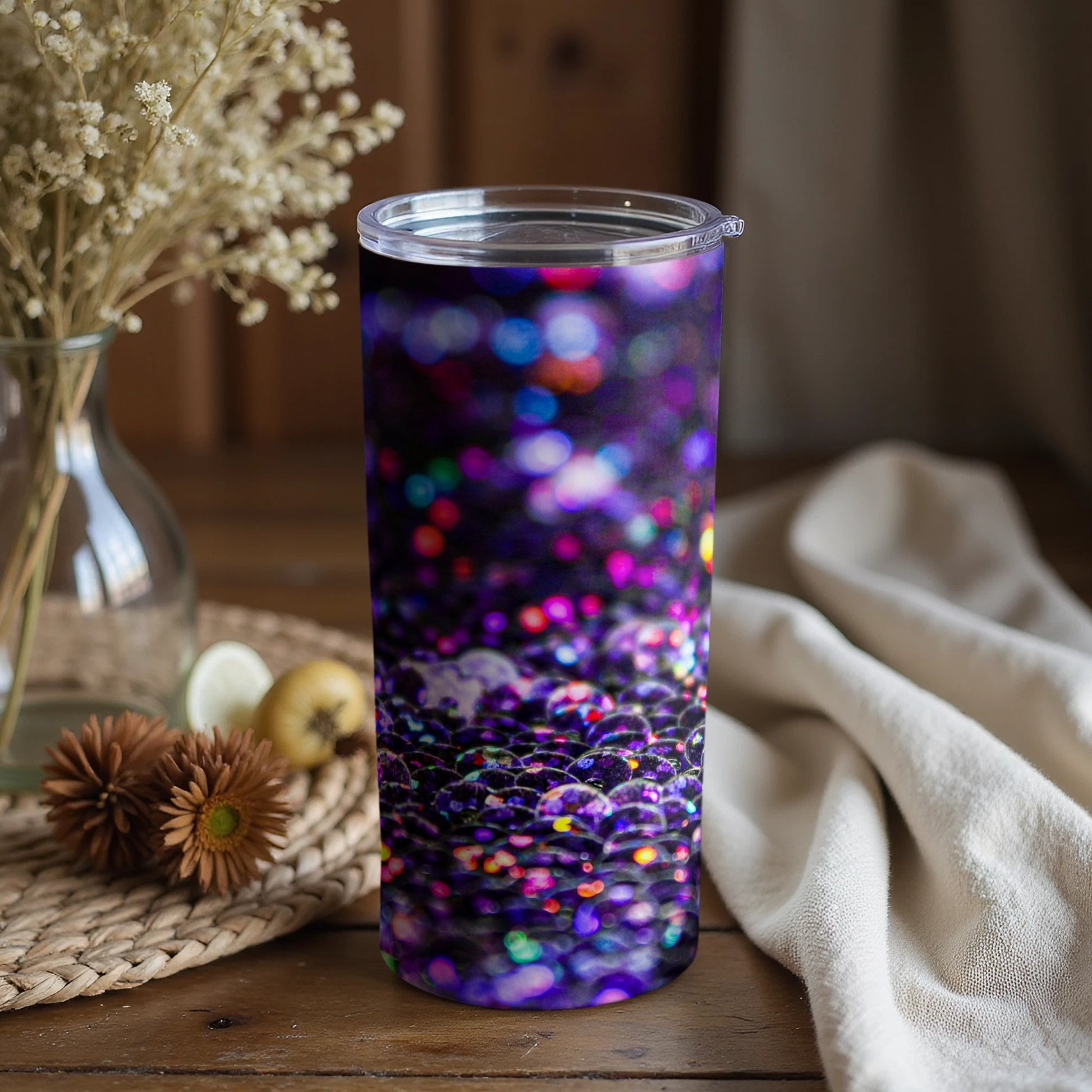 Vivid Multicolored Bokeh Design Travel Tumbler
