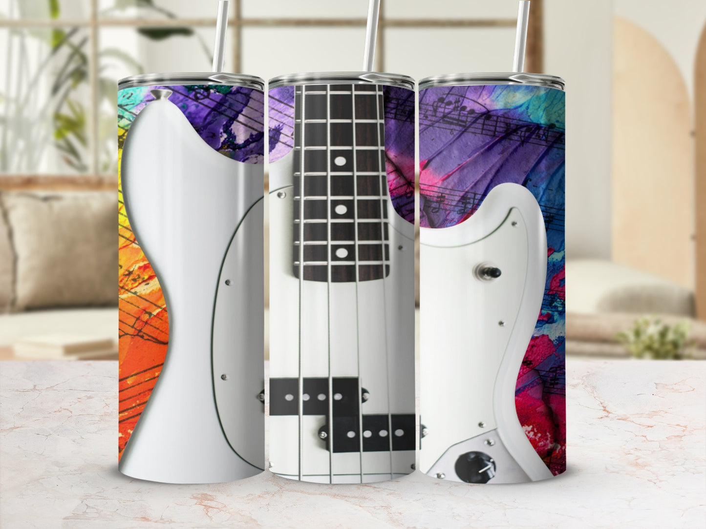 Colorful Guitar and Musical Notes Design Tumbler