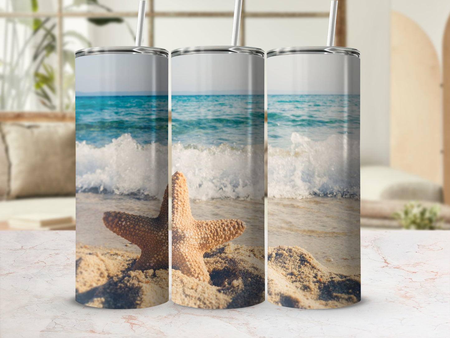 Scenic Beach Starfish Design Tumbler for Any Occasion