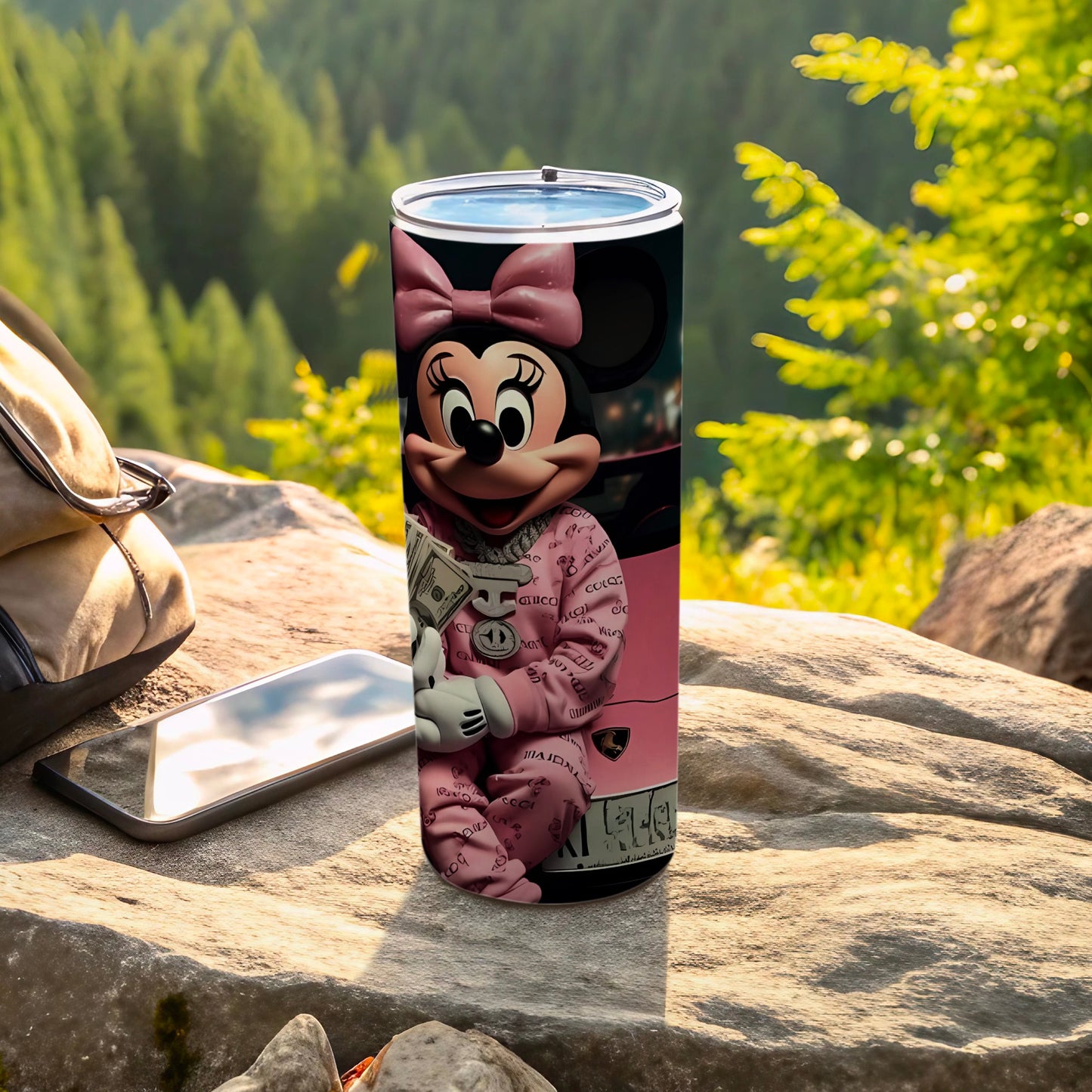 Cute Minnie Mouse Travel Tumbler with Pink Outfit Design