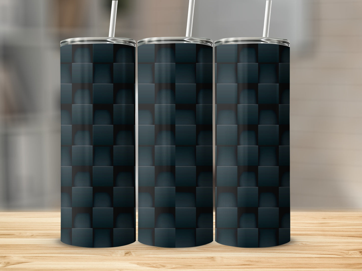 Dark Square Shapes Grid Pattern Modern Abstract Tumblers