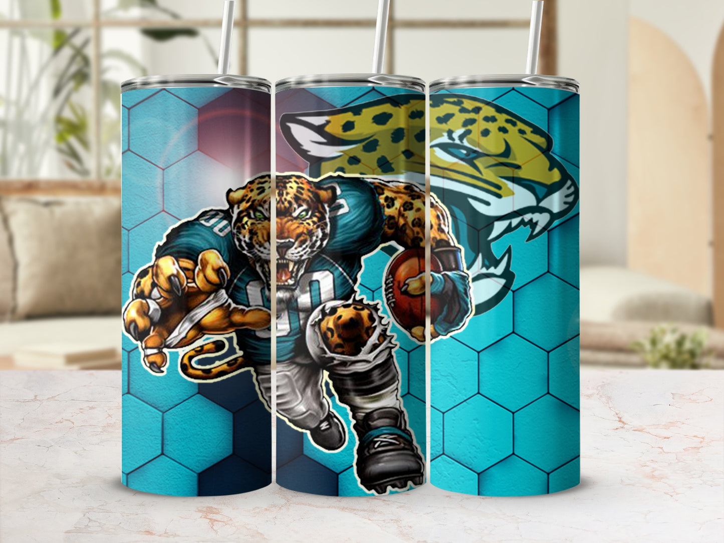Fierce Jaguar Football Hex Pattern Tumbler Cup