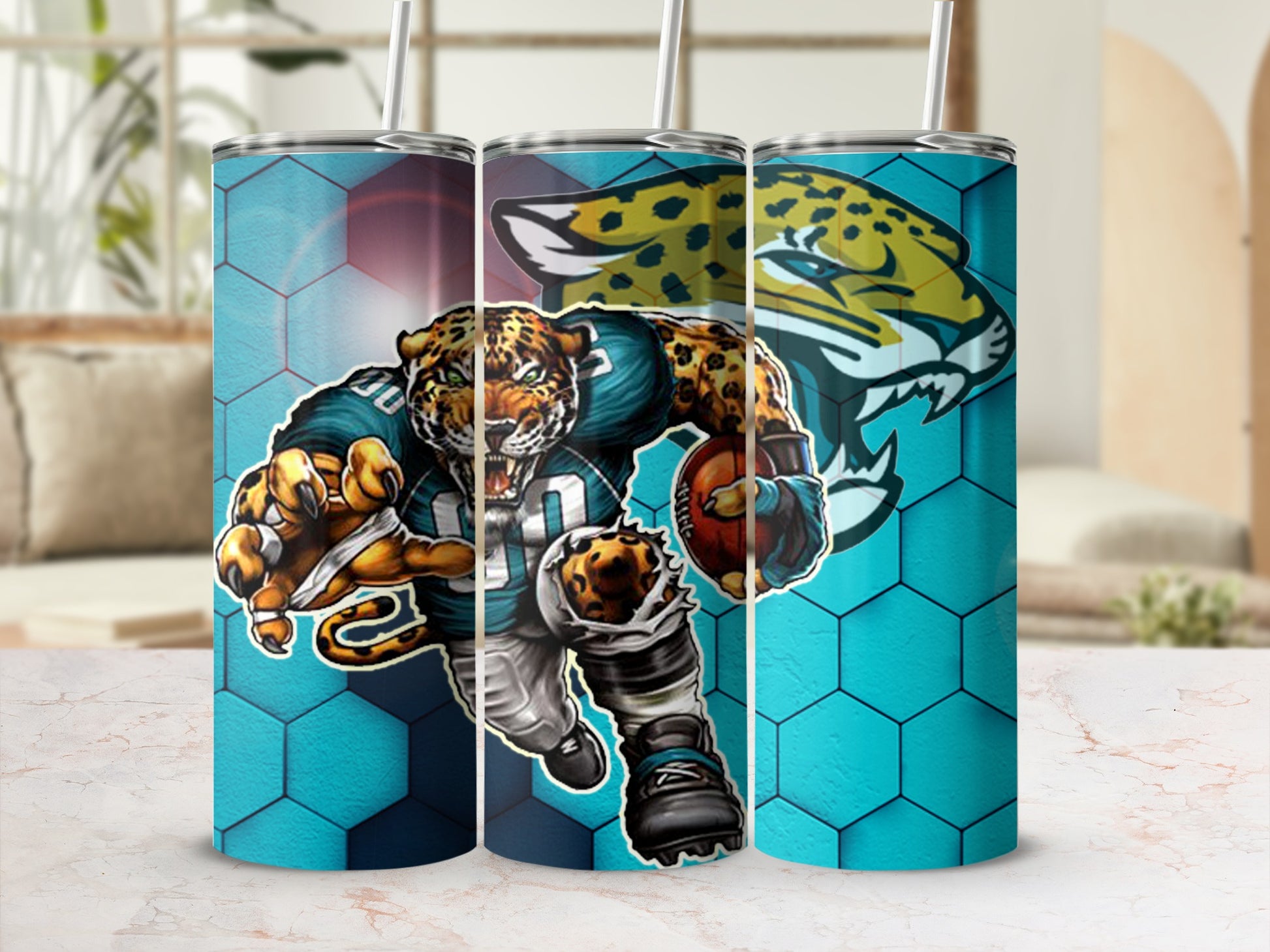 Fierce Jaguar Football Hex Pattern Tumbler Cup