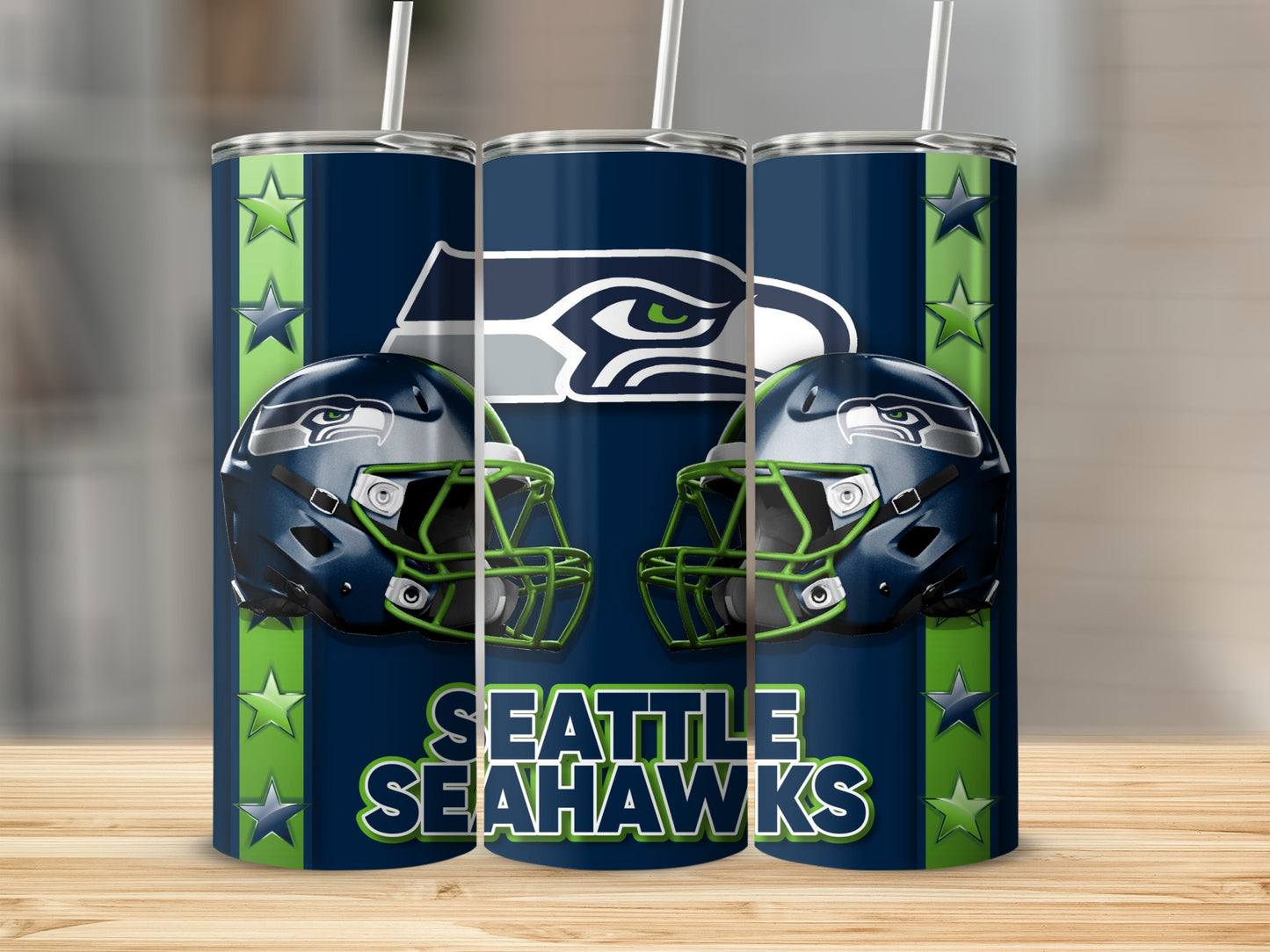 Seattle Seahawks Helmets Team Logo Star Border Tumblers