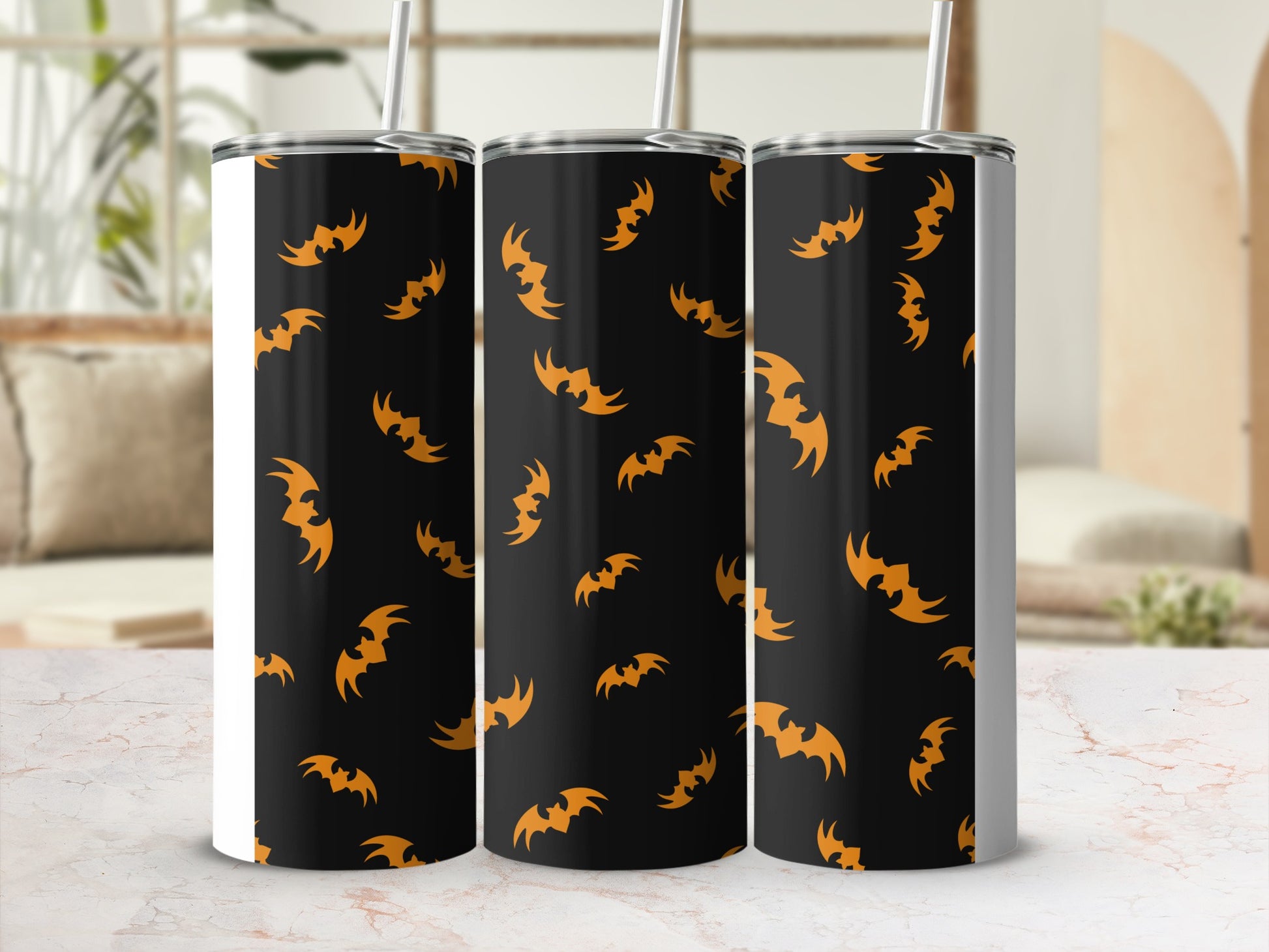 Halloween Orange Bats Black Design Tumbler product type