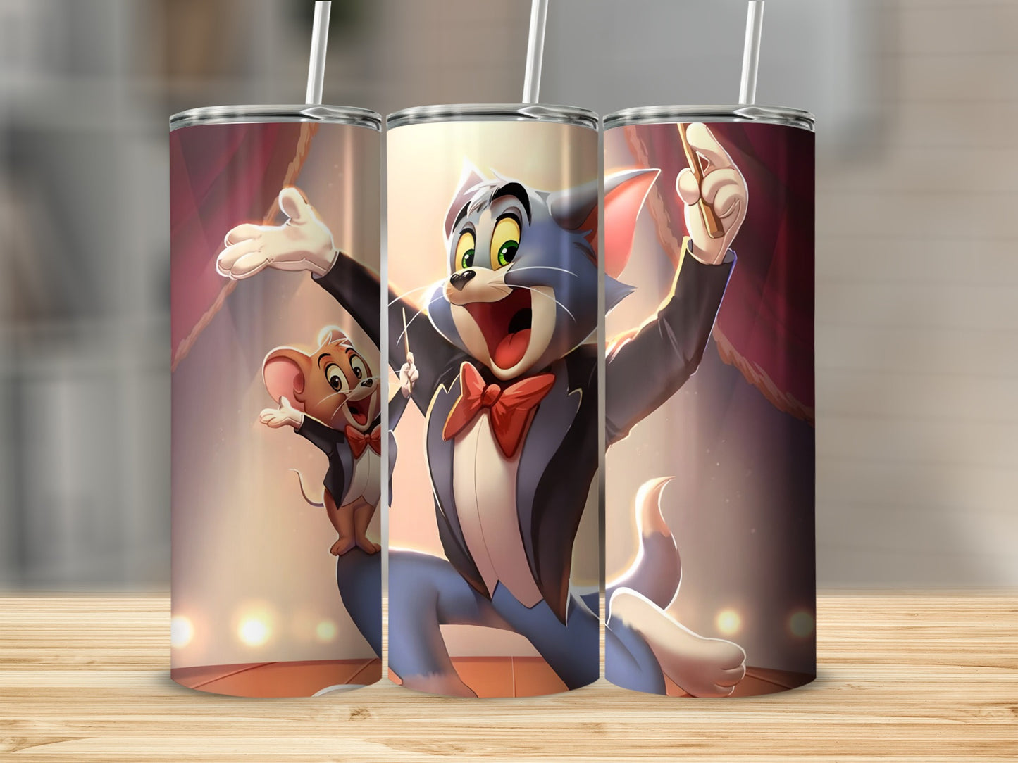 Cartoon Cat and Mouse Performing Design Tumbler