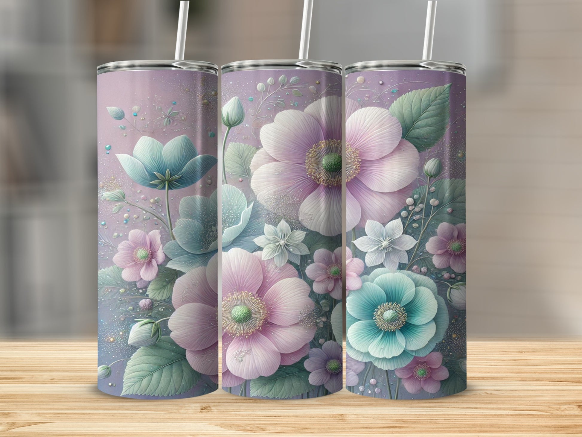Floral Art Tumbler with Pastel Purple Background Tumbler